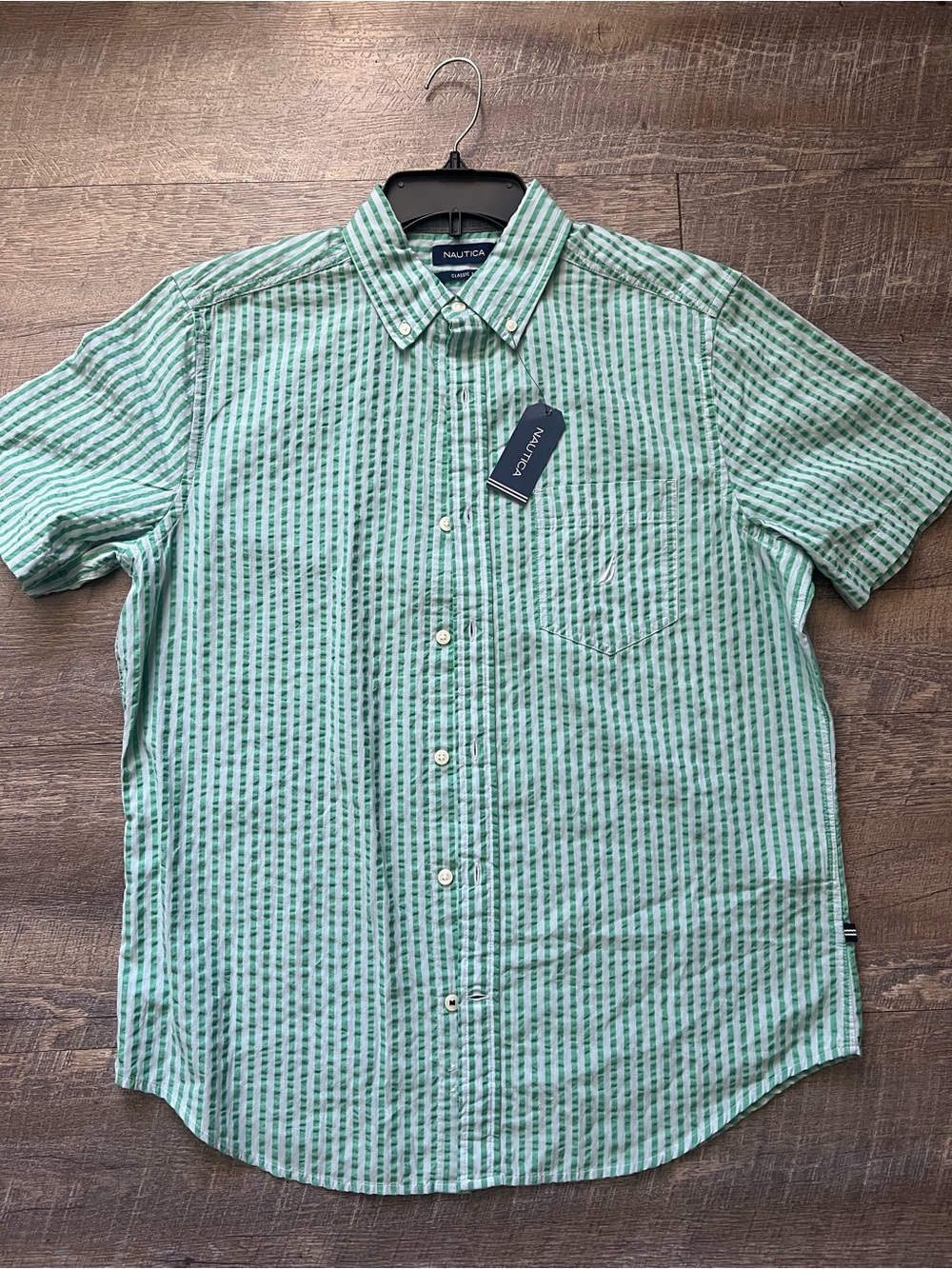 NWT Nautica Mint Green Striped Short-Sleeve Button-Down Shirt